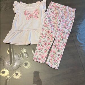 Girls' Pink Butterfly Top and Floral Leggings Set